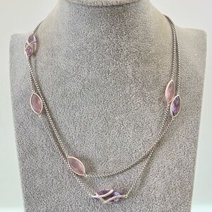 David Yurman Cable Wrapped Station Necklace with Rose Quartz & Amethyst 38"